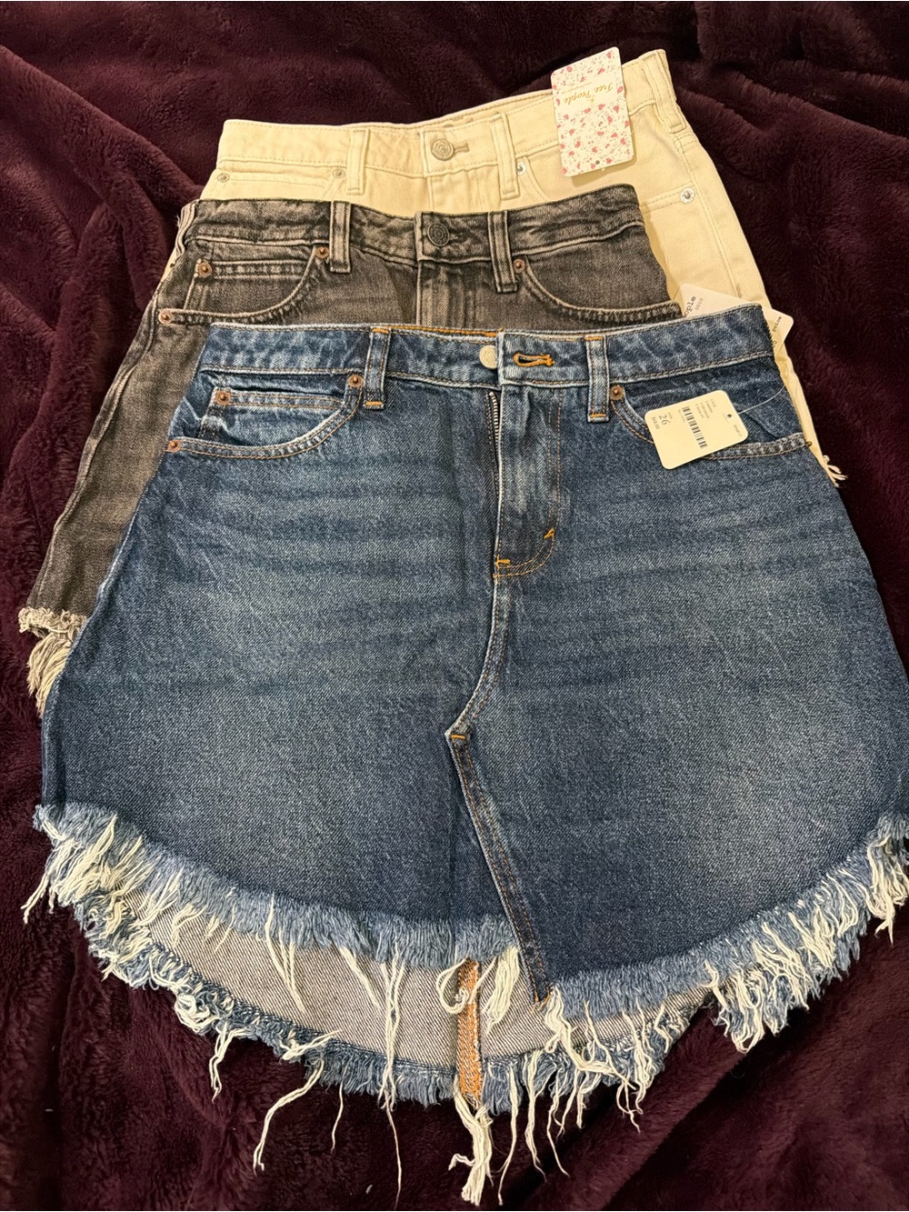 We The Free Blue Distressed Frayed-Hem Denim Mini Skirt